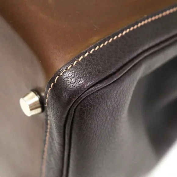 AUTHENTIC KELLY 35 RARE 2 tone brown Amazonia calfskin satchel bag - Picture 4 of 16